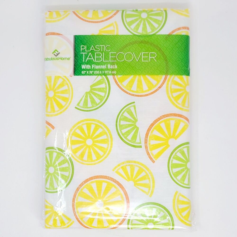 Vintage Citrus Lemon Lime Orange Vinyl‎ Flannel Back Tablecloth 52x70 NEW NOS